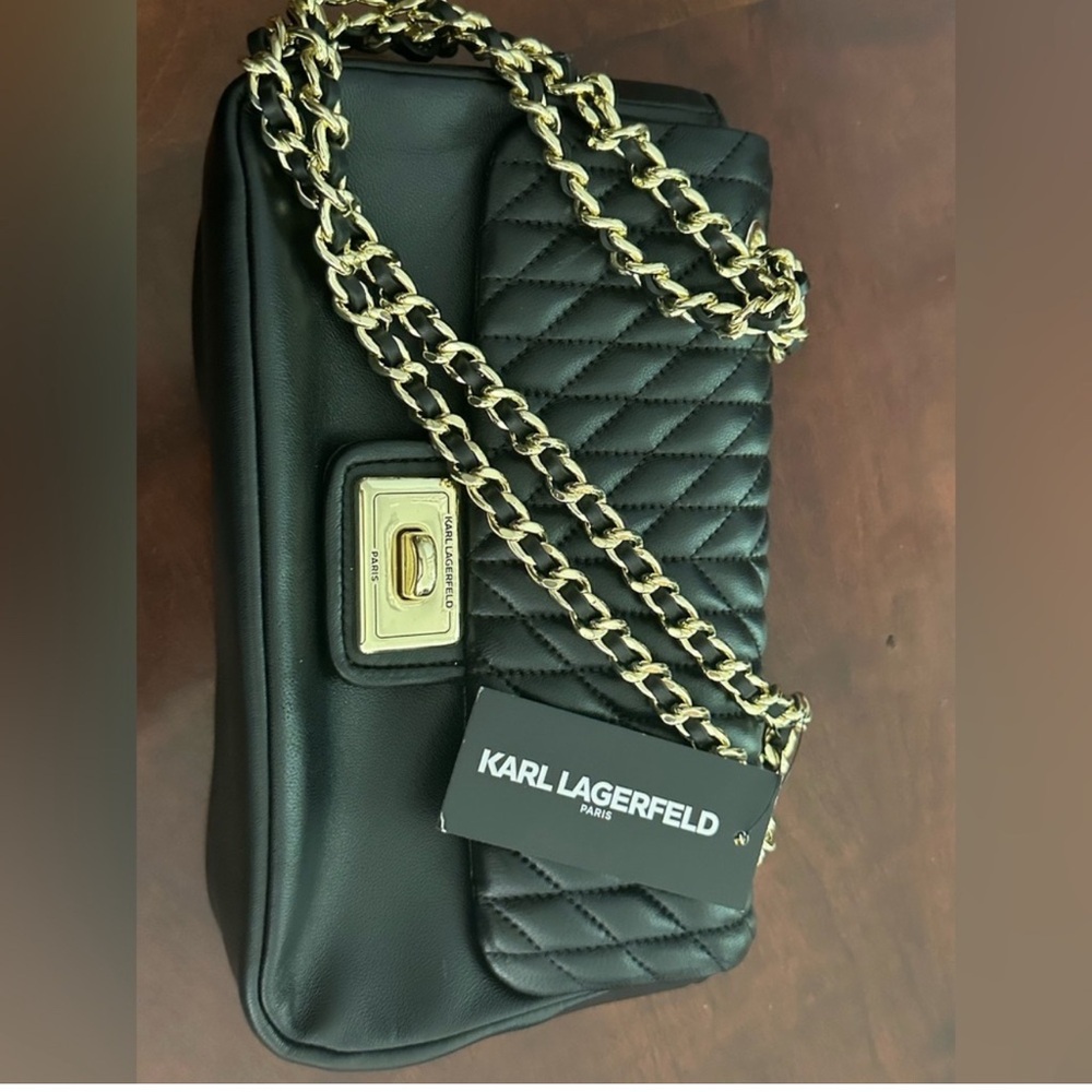 Karl Lagerfeld Black Quilted Chain Shoulder Bag - Picture 4 of 10